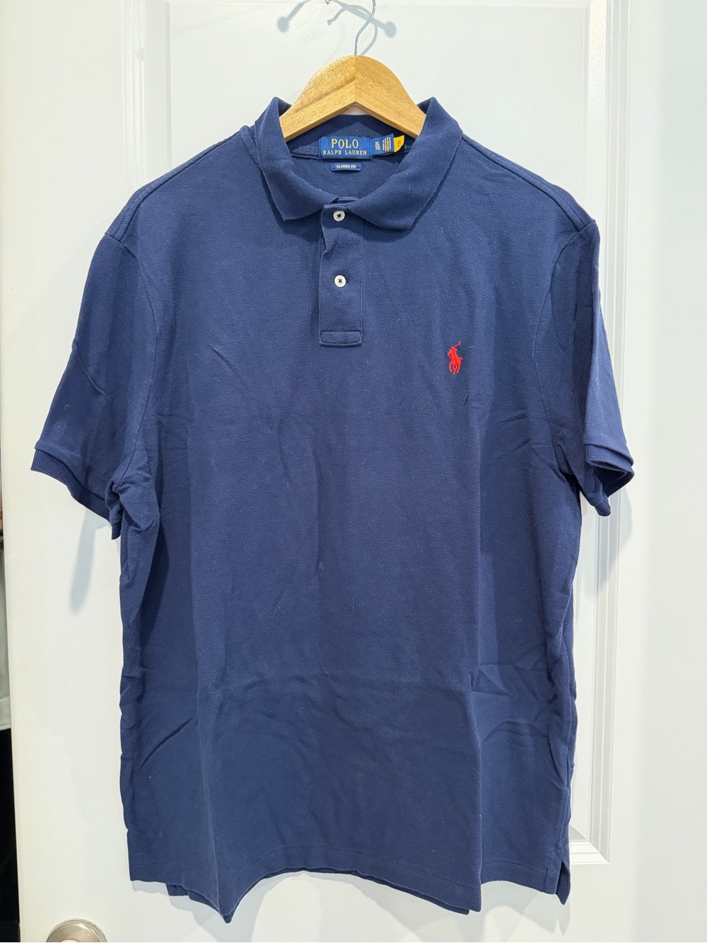 Iconic Mesh Polo by Ralph Lauren Navy Short-Sleeve Polo with Red Pony